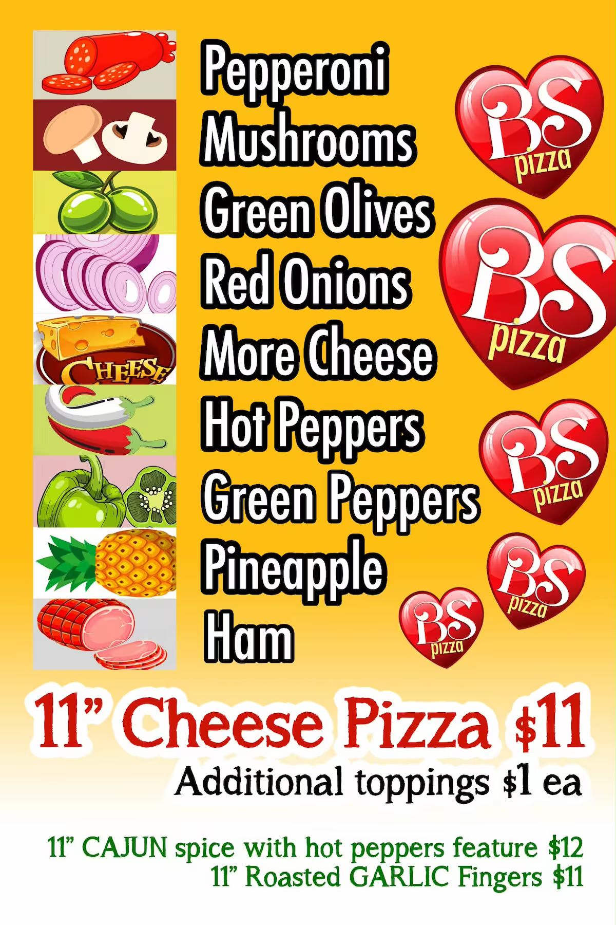 BS Pizza menu