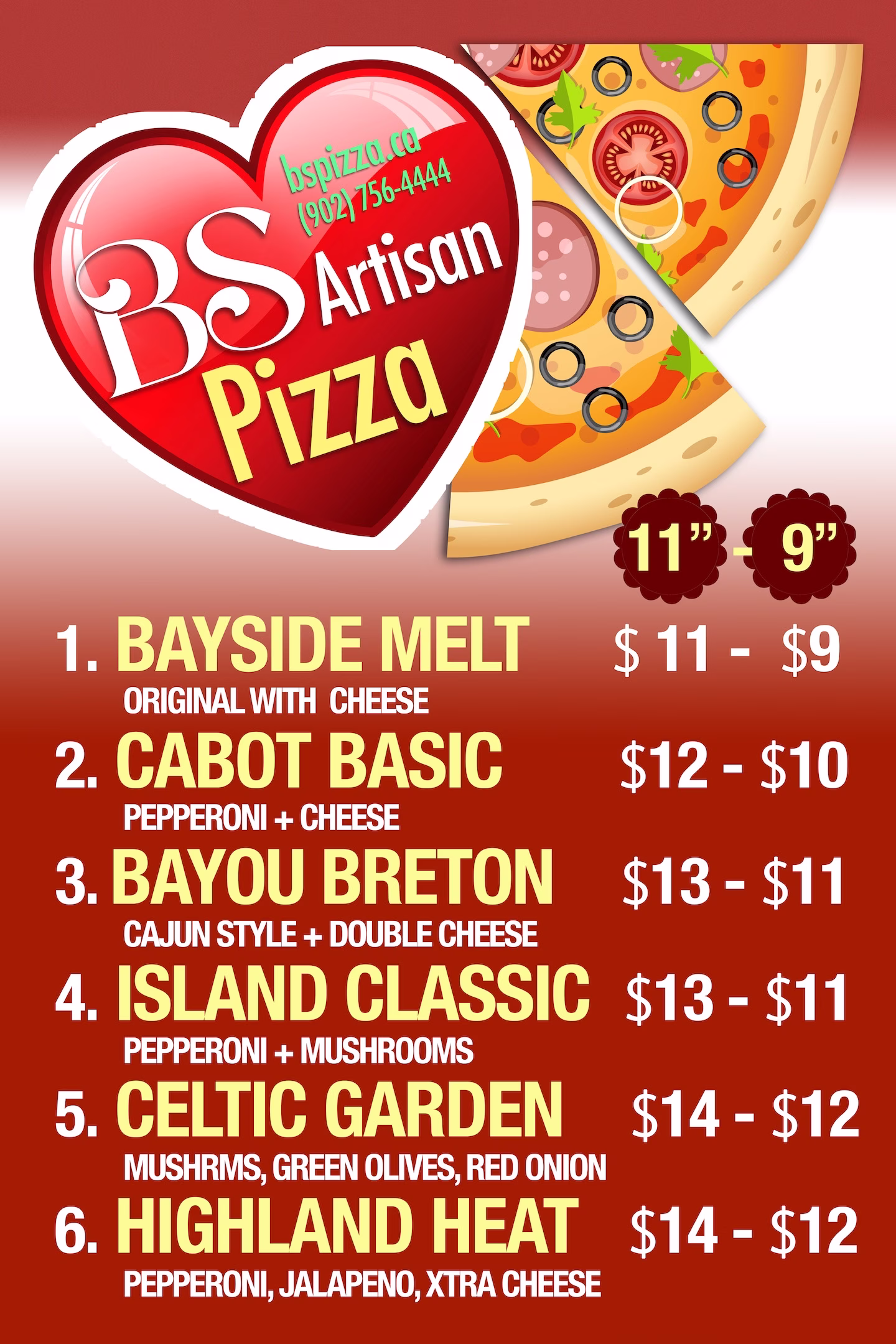 BS Pizza menu