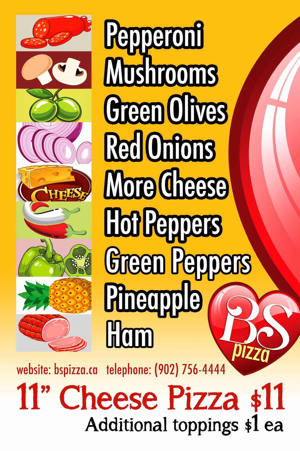 BS Pizza menu